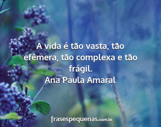 Ana Paula Amaral - A vida é tão vasta, tão efêmera, tão...