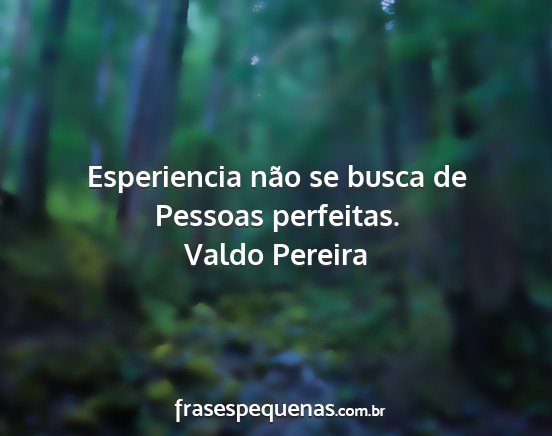 Valdo Pereira - Esperiencia não se busca de Pessoas perfeitas....