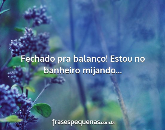 Fechado pra balanço! Estou no banheiro mijando......