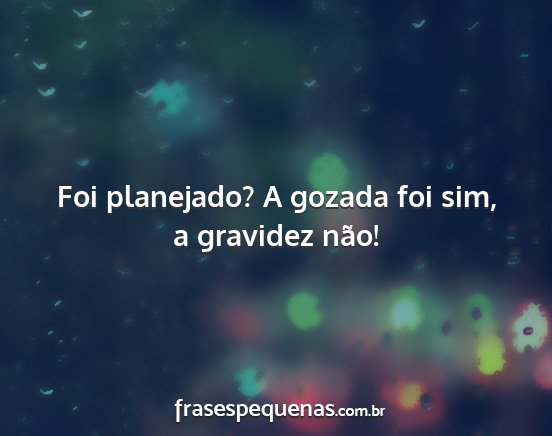 Foi planejado? A gozada foi sim, a gravidez não!...