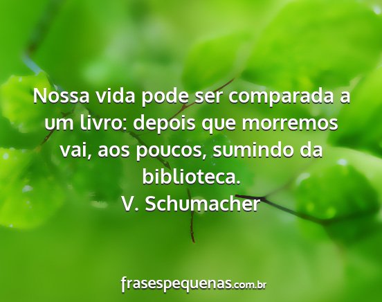 V. Schumacher - Nossa vida pode ser comparada a um livro: depois...