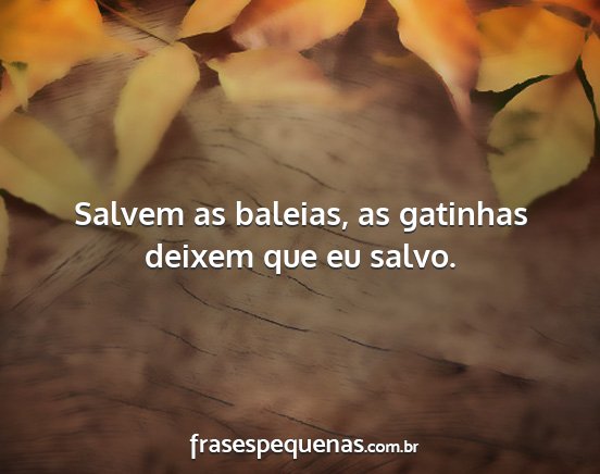 Salvem as baleias, as gatinhas deixem que eu...